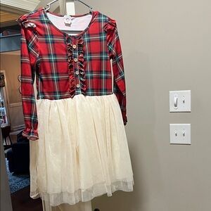 Plaid Red and Cream Kids Formal Dress